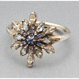 Pandora Sterling Silver CZ Snowflake Ring Size 5 Blue White Prong Setting